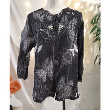 Citron Santa Monica Womens Bamboo Butterfly Crinkle Cutout Blouse Top Size 0X