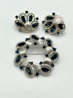 Trifari Vintage 3-Piece Silver Tone Blue Rhinestone Jewelry Set