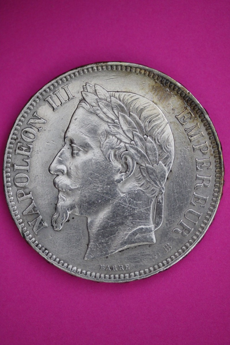 1869 Napoleon III France 5 Francs Silver Authentic Coin American