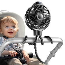 Koonie Portable Stroller Fan for Baby, Rechargeable Battery Operated, 3 Speeds,
