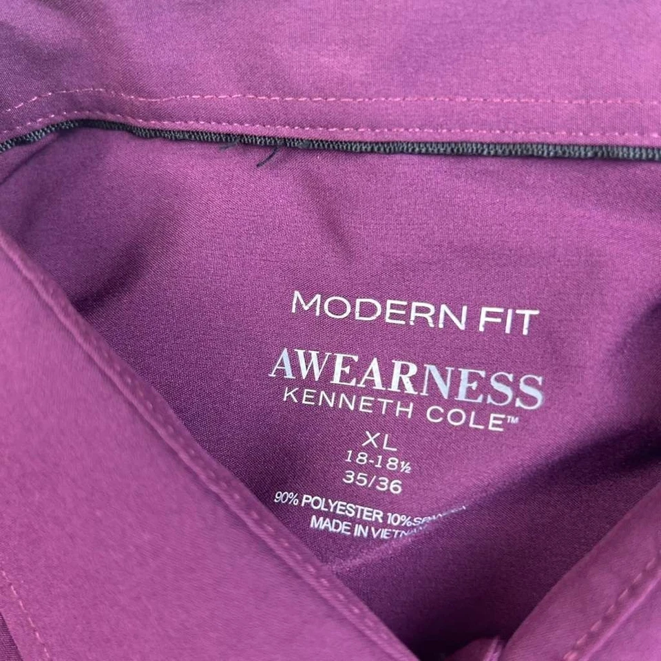 Camisa Kenneth Cole Reaction Para Hombres XL 18-18.5 35/36 Algodón Púrpura Abotonada Moderna Foto 2 de 4