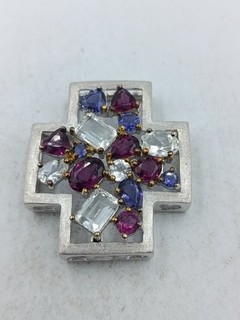 Anhänger aus 925 Silber mit farbigen Edelsteinen in kunstvoller Fassung