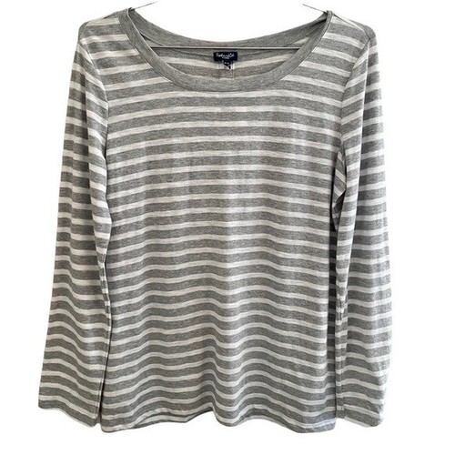 Splendid Grey White Striped Back Button Long Sleeve T-shirt Size XL NWT - Picture 8 of 8