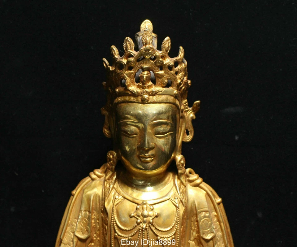 30 cm Old China Chinese Tibet Buddhism Bronze Gilt Seat Kwan-yin Guan Yin Statue - Image 2 of 4