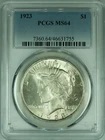 1923 Peace Silver Dollar S$1 Coin  PCGS MS-64   (37E)