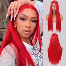 Women Long Straight Red Wig Lace Front Red Wig Synthetic Red Wig Silky Glueless