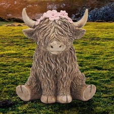 FLOWERS  SITTING HIGHLAND COW ORNAMENT HOME DECOR