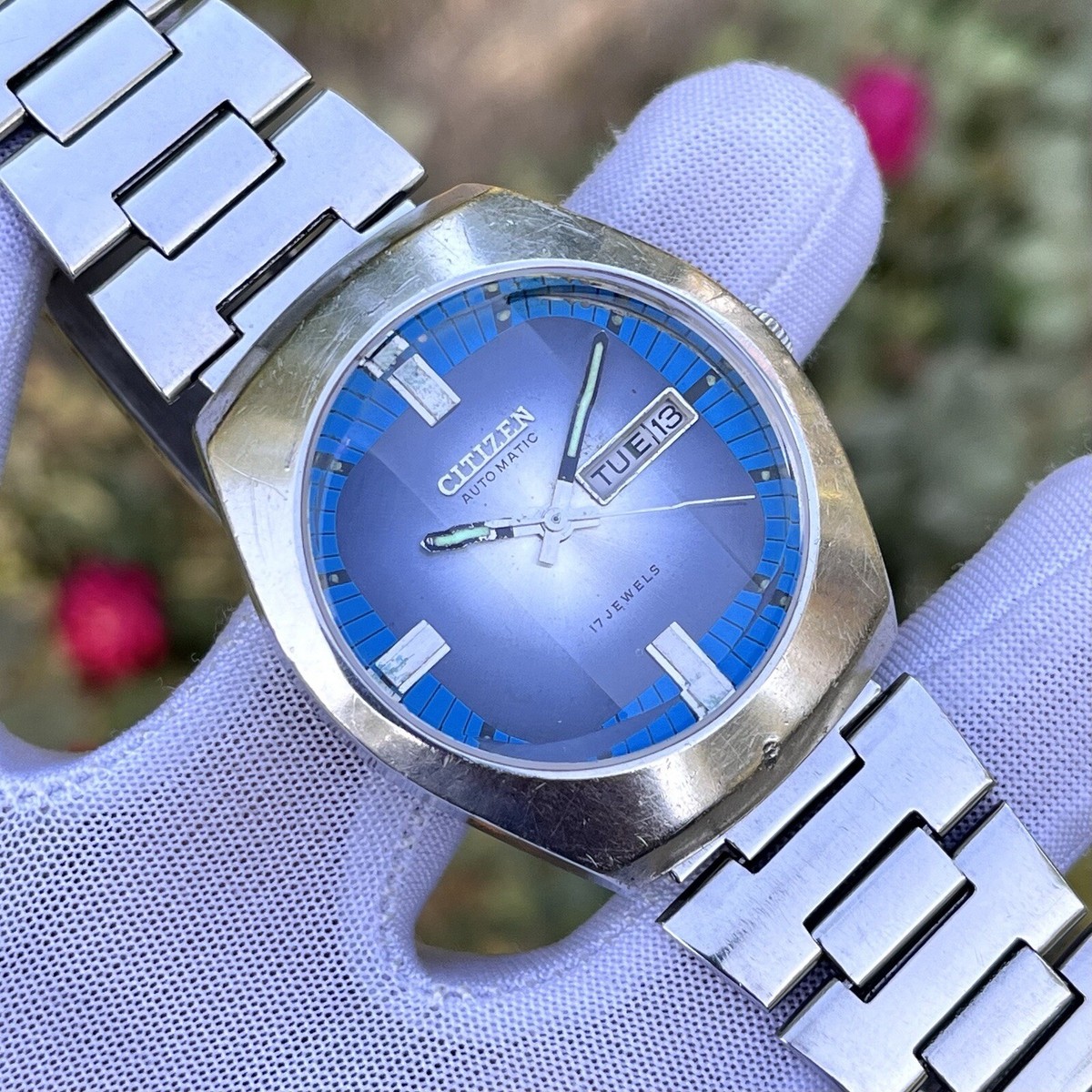 Rare Vintage Citizen Automatic Shadow Sapphire Blue Dial Japan