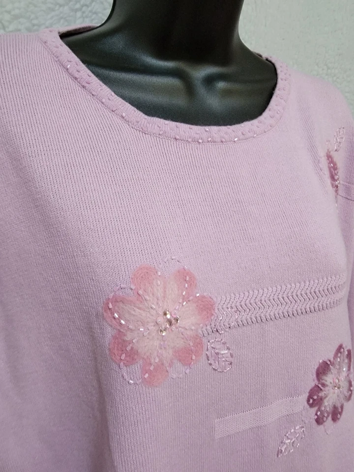 Женский свитер рубашка блузка размер L XL большой X большой розовый фиолетовый цветочный - Изображение 3 из 4