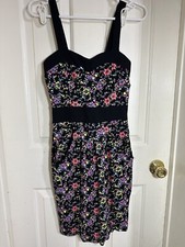 DC Co. Black Floral Dress W/Thick Spaghetti Straps, Zippered Back & Belted Front