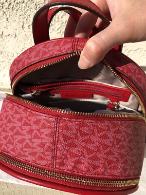 NWT Michael Kors Signature Rhea Zip Medium Backpack Crimson 
