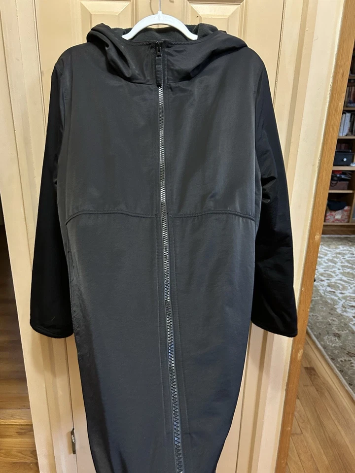 Chaqueta Abrigo Parka Forrada de Vellón de Algodón Negro Eileen Fisher XL Con Capucha Foto 3 de 4