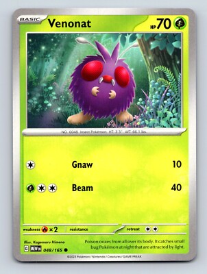 Venonat HP 70 Gnaw Beam Attack Rarity Green Insect Pokémon