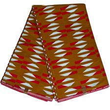 African Fabric Kente Print Ankara 6 Yards 100% Cotton Brown White Red Material