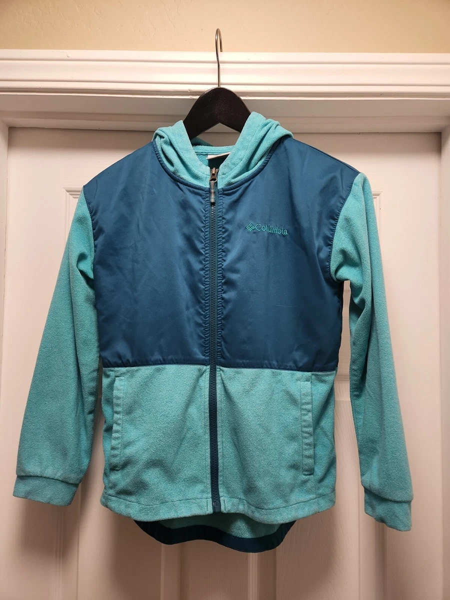 Columbia Youth Medium Microfleece Teal Zipup Jacket With Hood Kids