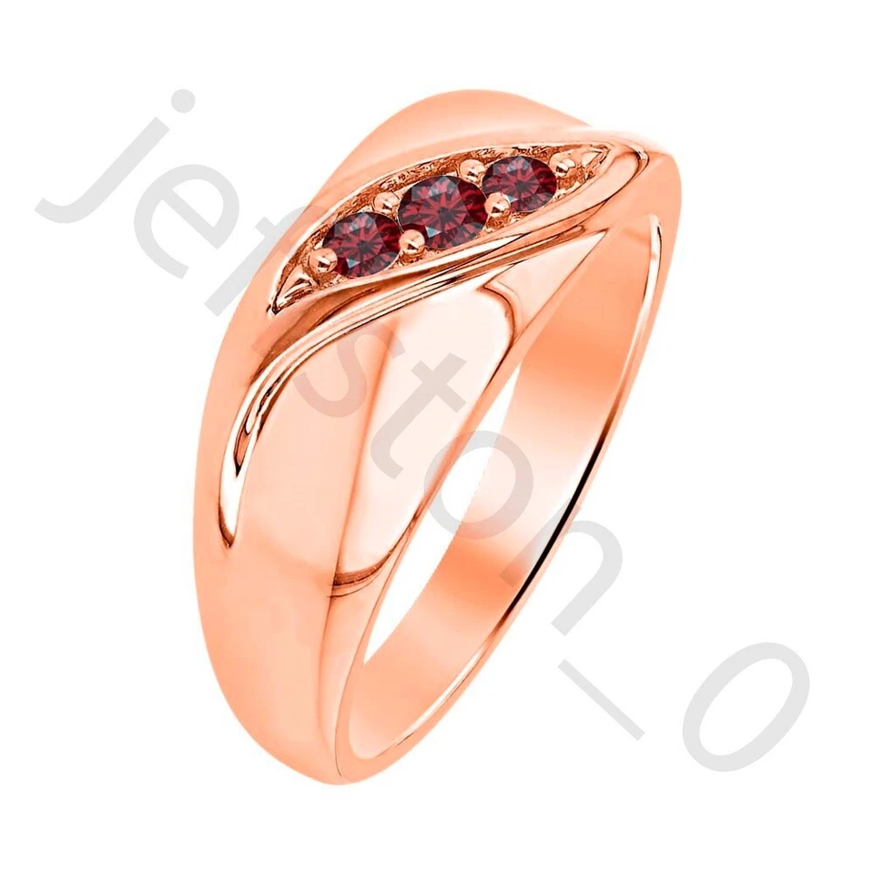 Anillo de boda para hombre de oro rosa de 14 k granate rojo creado en laboratorio de 0,22 quilates sobre S925 Foto 3 de 4