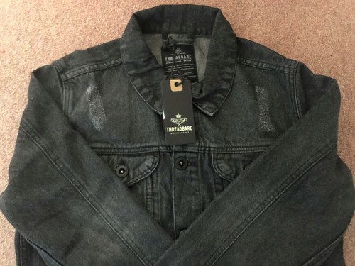 Chaqueta de mezclilla Threadbare Rocky vintage desteñida negra 100 % algodón pequeña - Imagen 3 de 12