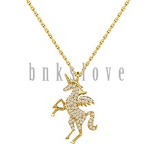 Womens Fashion Unicorn Full CZ Zirconia Polished Pendant Necklace Chain Gift