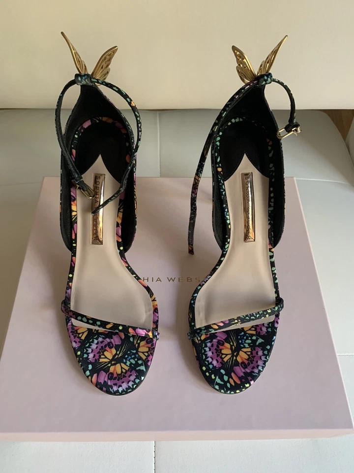 Sophia Webster 缎面装饰蝴蝶凉鞋黑色/多色 39 全新带盒 — 第 4/4 张图片