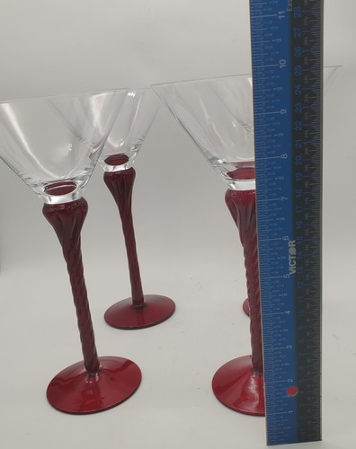 Vintage Bombay Scarlett Ruby Red Twisted Stem Blown Glass Martini Set Of 4 Rare - Picture 7 of 12