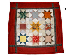 Vintage Handmade Quilted Wall Hanging 21" x 21" Red with Stars SU145 