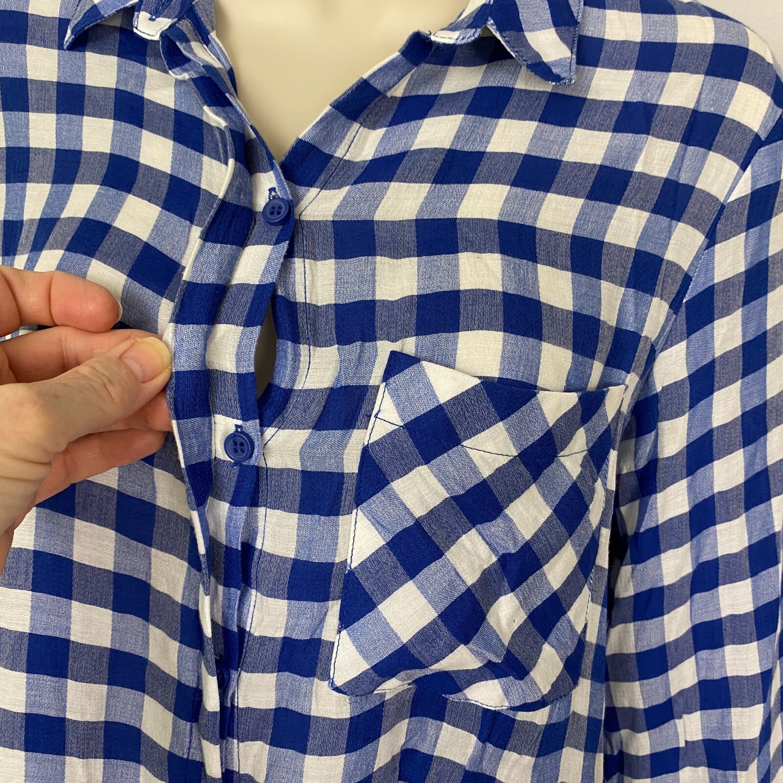 Zara Basic Top Medium Womens Buffalo Plaid Button… - image 3