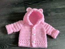 Gift baby hand knit crochet pink bear ears  hoodie newborn