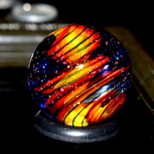 BRYAN TRILLAS GLASS MARBLE/758"-OPAL BLUE BLACKLIGHT FIERY CORKSCREW-CRIMSON,BLK