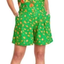 TABITHA BROWN Target Large Green Orange Linen Blend Pleated Shorts Slouchy 2021
