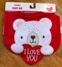 I Love You Red Baby Bib Bear and Heart - NWT