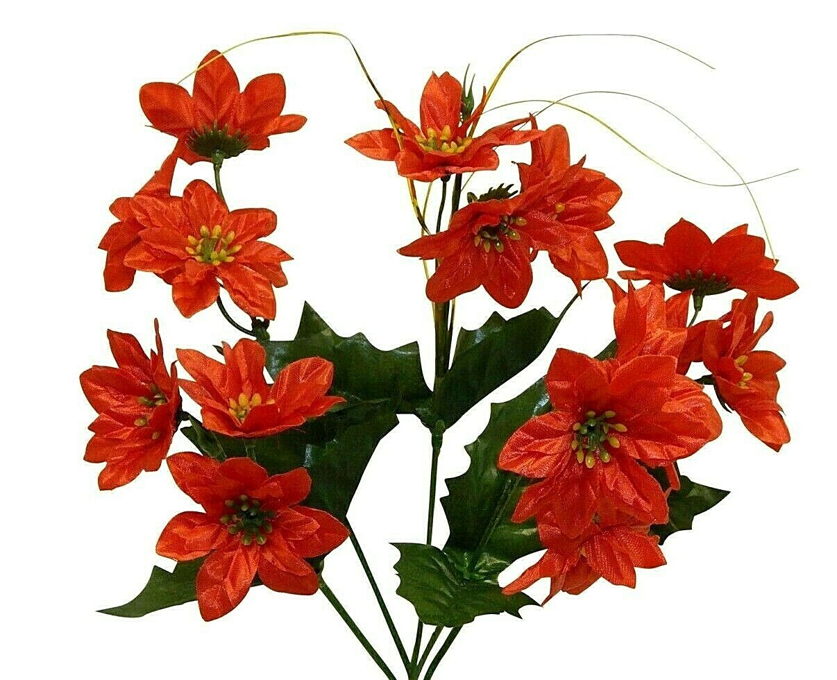 15 x Mini Red Poinsettias Artificial Flowers Fake Miniature Silk