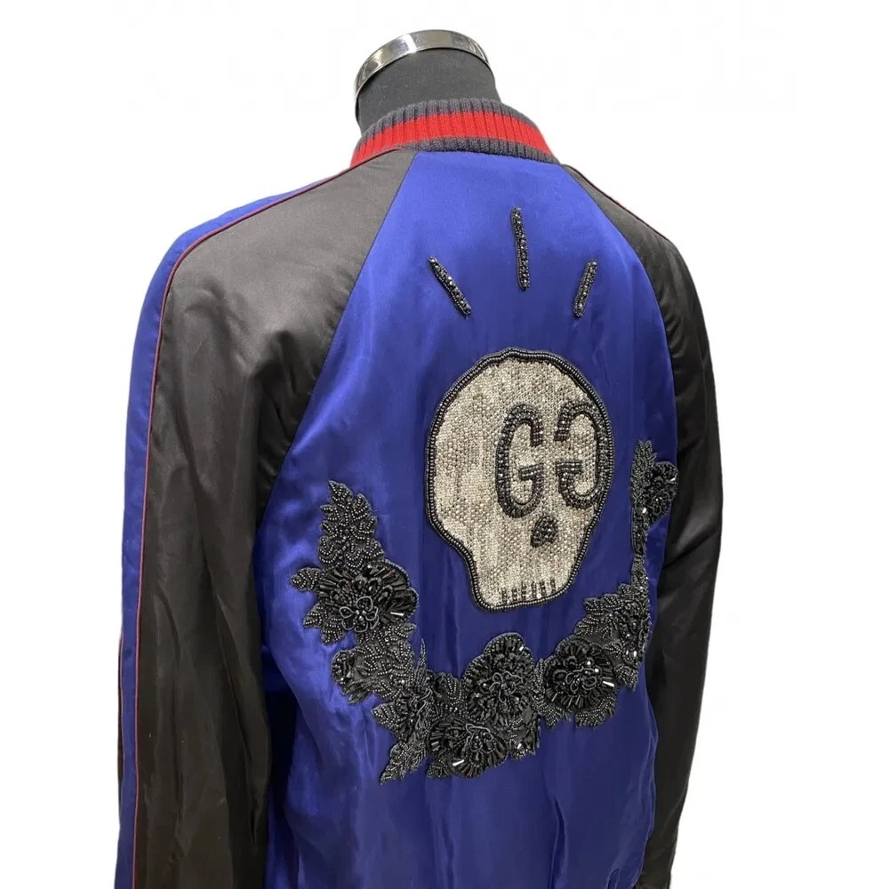 Gucci bomber in raso impreziosito da teschio di cristallo IT 40
