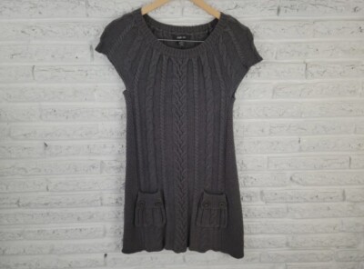 Style & Co Womens Dress XS Mini Sweater Cable Knit Gray Pullover Pockets