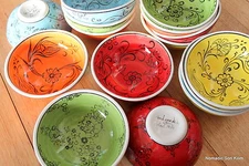 Turkish ceramic bowls (12cm) handmade - handpainted, food safe - COLOURFUL   