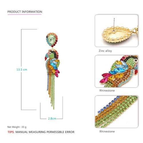 Rhinestone Beaded Drop Earrings Parrot points de vente Dangle Earrings Alloy Dangle Earrings