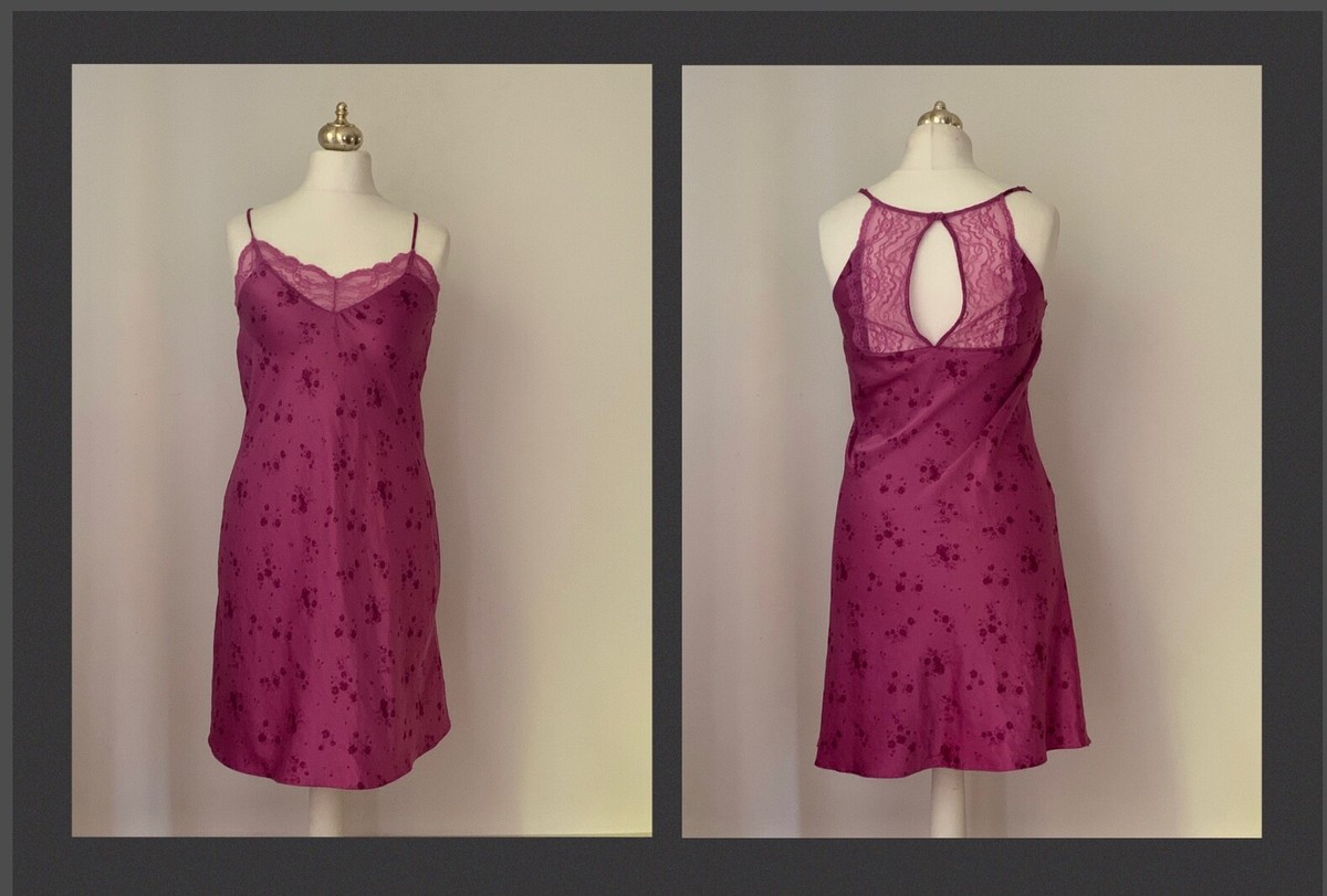 BHS Secrets Vintage Inspired Berry Knee Length Full Slip Night