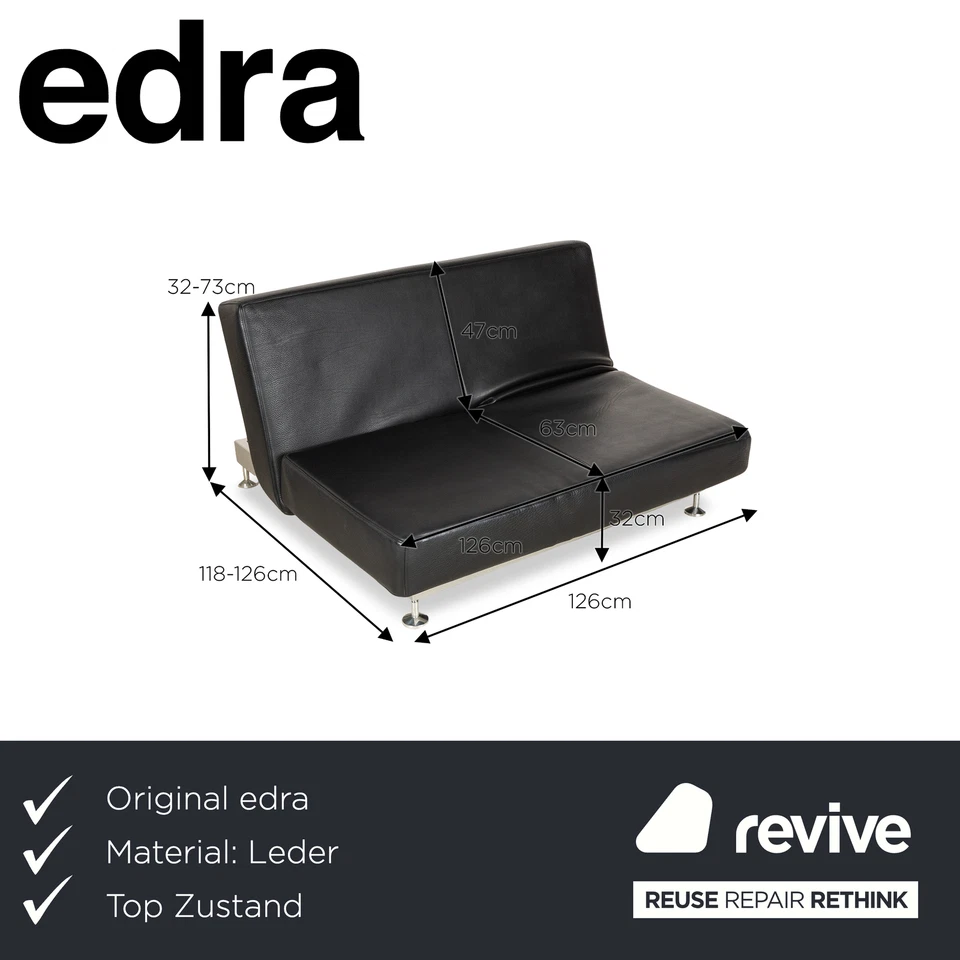 Edra Damier Leder Zweisitzer Schwarz manuelle Relaxfunktion Sofa Couch - Bild 2 von 4