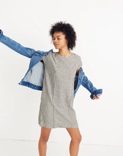 Madewell Women's XS Black & White Stripe-Play Button-Back Linen Blend Tee Dress