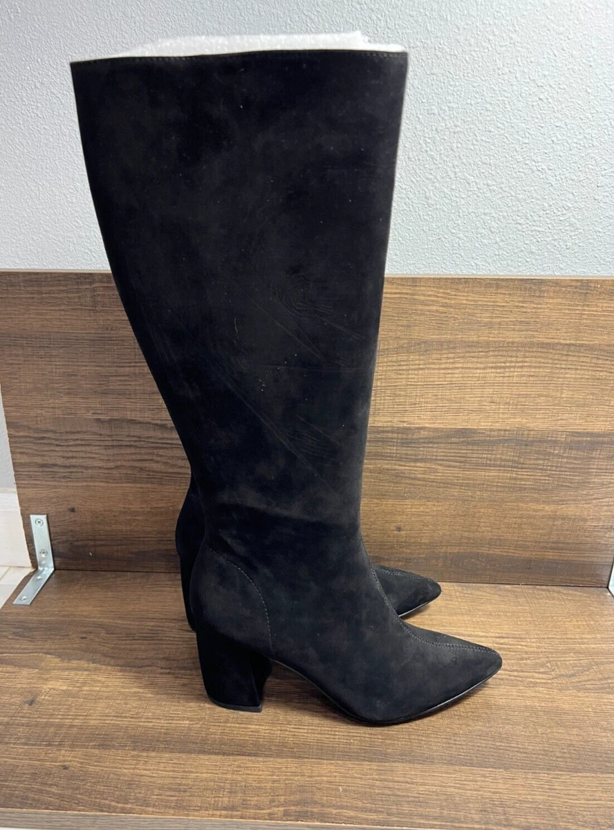 NWB Steve Madden Womens Nieve Block Heel Boots 6M Pointed Toe Black Suede