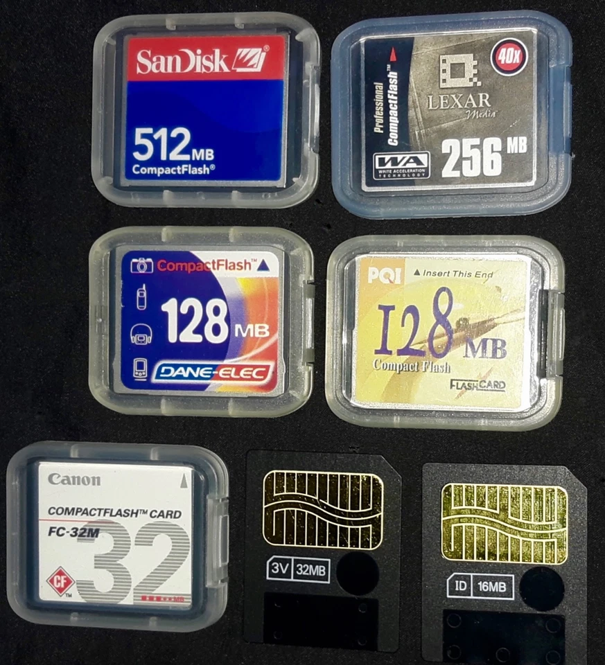 5 COMPACT FLASH CARDS: SANDISK 512MB,WA 256MB,DANE-ELEC 128MB,POI 128MB,CANON 32 - image 1 of 1