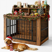 Extra Large Dog Crate Furniture, 43.3 Inches Wooden Dog Crate with Storage and 4