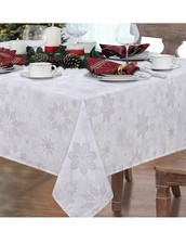 Christmas Tablecloth, Grey White Snowflake Table Cloth, Gray Xmas Tablecloths...