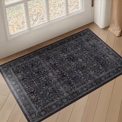 Dark Entryway Rug 2x3, Kitchen Rugs Non Slip Washable, Low Pile Ultra Thin Do...