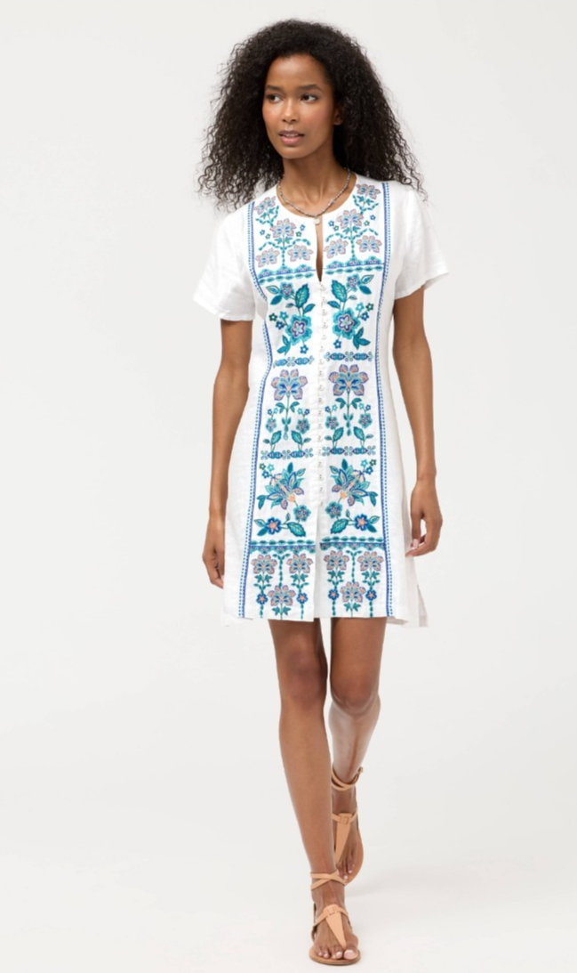 Johnny Was Button Front Linen Dress White Size M (NWT)