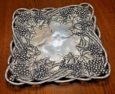 VTG. Ornate Arthur Court Metal Serving Tray 12"x12" Square Grapevine 1993