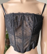 Victoria  s Secret Black Lace Corset Top XL Glitter Mesh Bustier Dream Angels NWT