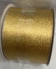 2 1/2  x 20 Ft Wired Edge Ribbon. Gold For Christmas, Wedding Anniversar