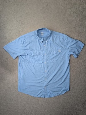 Huk Tide Point Shirt Mens 2XL Blue Short Sleeve Button Down Fishing XXL