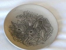 POOLE POTTERY DISH. LOVELY FEATURE OF RABBITS POSING IN FLOWERING PLANTS