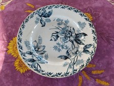 Assiette Plate Terre de Fer Porcelaine Opaque Gien Modèle Rose de Noël Bleu 22cm